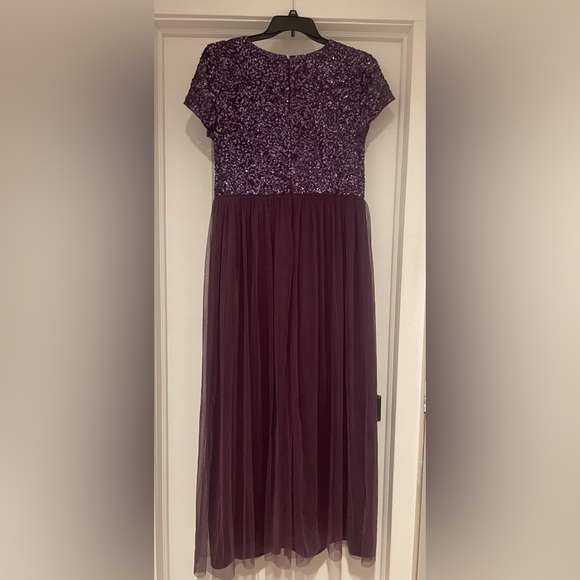 Adrianna Papell Sequined Tulle A Line Evening Gown Current/Purple Sz 16 - Picture 3 of 6
